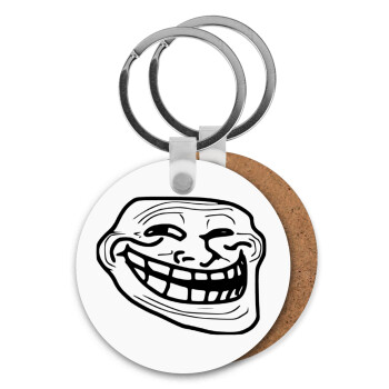 Troll face, Μπρελόκ Ξύλινο στρογγυλό MDF Φ5cm