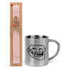 Easter Set, metallic thermal cup (300ml) & aromatic flat Easter candle (30cm) (PINK)