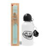 Easter Set, metallic aluminum water bottle (500ml) & scented flat candle (30cm) (TURQUOISE)