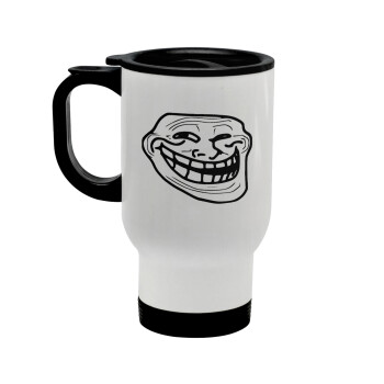 Troll face, Stainless steel travel mug with lid, double wall white 450ml