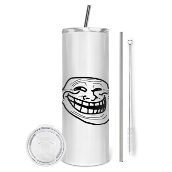 Troll face, Eco friendly stainless steel tumbler 600ml, with metal straw & cleaning brush