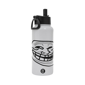 Troll face, Metal mug thermo White with Straw and Spout Lid (Stainless steel), double wall, 950ml