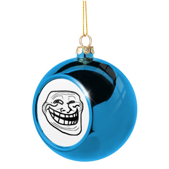 Troll face, Blue Christmas tree ball ornament 8cm