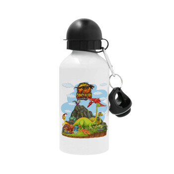 Dinosaur's world, Metal water bottle, White, aluminum 500ml