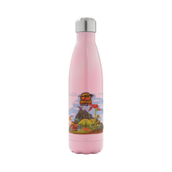 Dinosaur's world, Metal mug thermos Pink Iridiscent (Stainless steel), double wall, 500ml