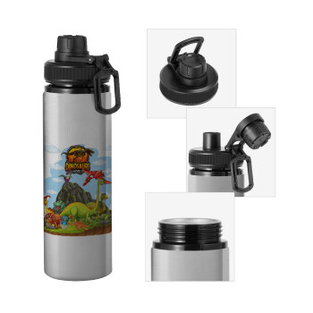 Dinosaur's world, Metallic water bottle with safety cap, 850ml aluminum