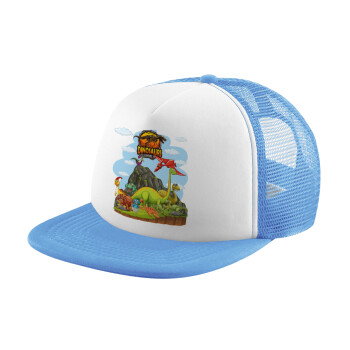 Dinosaur's world, Καπέλο παιδικό Soft Trucker με Δίχτυ ΓΑΛΑΖΙΟ/ΛΕΥΚΟ (POLYESTER, ΠΑΙΔΙΚΟ, ONE SIZE)