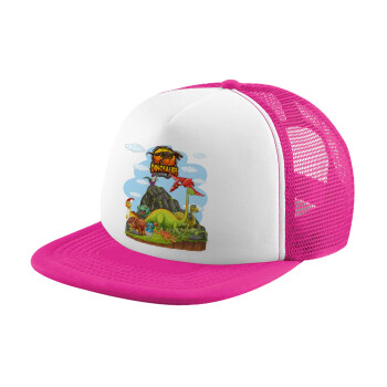 Dinosaur's world, Adult Soft Trucker Hat with Pink/White Mesh (POLYESTER, ADULT, UNISEX, ONE SIZE)