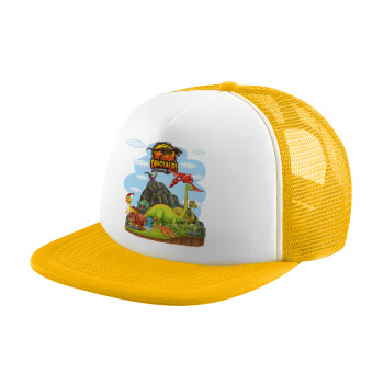 Dinosaur's world, Adult Soft Trucker Hat with Yellow/White Mesh (POLYESTER, ADULT, UNISEX, ONE SIZE)