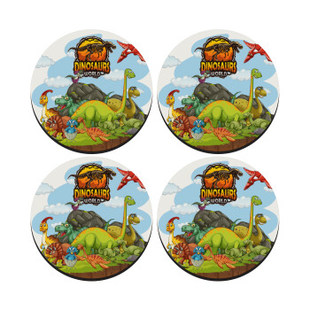 Dinosaur's world, SET of 4 round wooden coasters (9cm)