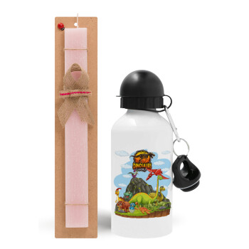 Dinosaur's world, Easter Set, metallic aluminum bottle (500ml) & aromatic flat Easter candle (30cm) (PINK)