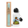 Easter Set, metallic aluminum water bottle (500ml) & scented flat candle (30cm) (TURQUOISE)