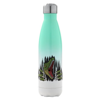 Dinosaur scratch, Metal mug thermos Green/White (Stainless steel), double wall, 500ml