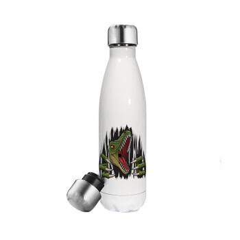 Dinosaur scratch, Metal mug thermos White (Stainless steel), double wall, 500ml
