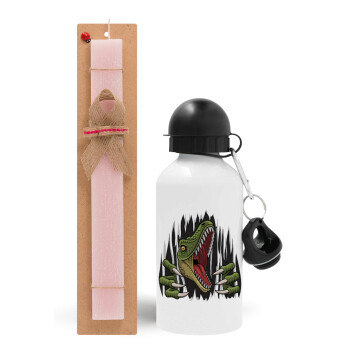 Dinosaur scratch, Easter Set, metallic aluminum bottle (500ml) & aromatic flat Easter candle (30cm) (PINK)