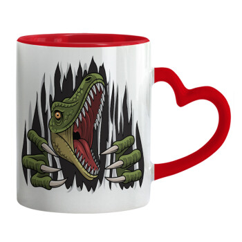Dinosaur scratch, Mug heart red handle, ceramic, 330ml
