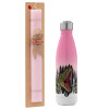 Easter Set, Metallic pink/white (Stainless steel) thermos, double-walled, 500ml & aromatic flat Easter candle (30cm) (PINK)