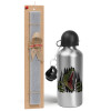 Easter Set, metallic silver aluminum water bottle (500ml) & aromatic flat Easter candle (30cm) (GRAY)