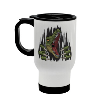 Dinosaur scratch, Stainless steel travel mug with lid, double wall white 450ml