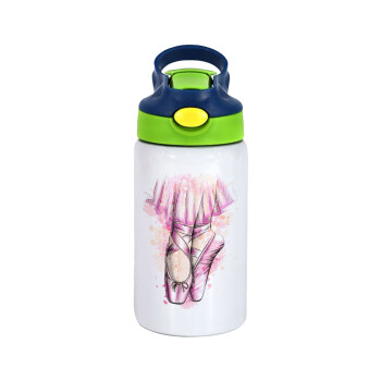 Ballerina shoes, Children's hot water bottle, stainless steel, with safety straw, green, blue (350ml)