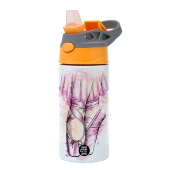 Ballerina shoes, Children's hot water bottle, stainless steel, with safety straw, Orange/Grey (360ml) BPA-FREE