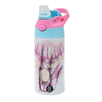 Ballerina shoes, Children's hot water bottle, stainless steel, with safety straw, Pink/BlueCiel (360ml) BPA FREE