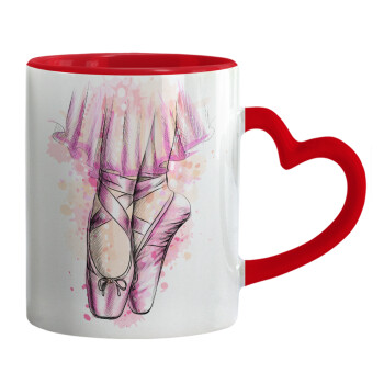 Ballerina shoes, Κούπα καρδιά χερούλι κόκκινη, κεραμική, 330ml
