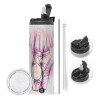 Travel Tumbler 2 Lids, with metal straw & cleaning brush (Stainless steel 304 Food grade, BPA free, 600ml)