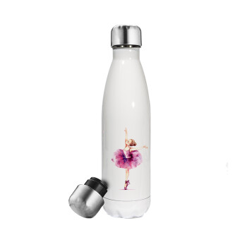 Ballerina watercolor, Metal mug thermos White (Stainless steel), double wall, 500ml