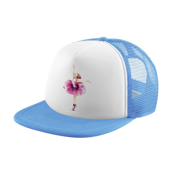 Ballerina watercolor, Καπέλο παιδικό Soft Trucker με Δίχτυ ΓΑΛΑΖΙΟ/ΛΕΥΚΟ (POLYESTER, ΠΑΙΔΙΚΟ, ONE SIZE)