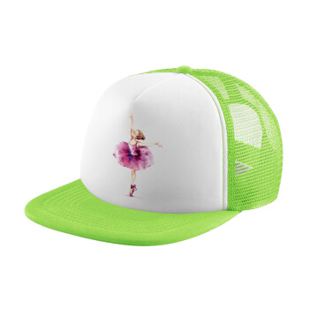 Ballerina watercolor, Καπέλο Ενηλίκων Soft Trucker με Δίχτυ ΠΡΑΣΙΝΟ/ΛΕΥΚΟ (POLYESTER, ΕΝΗΛΙΚΩΝ, ONE SIZE)