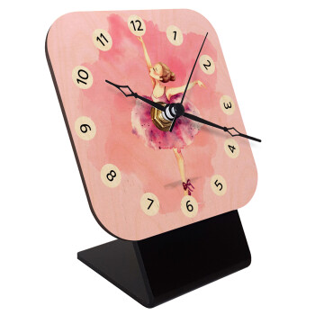 Ballerina watercolor, Επιτραπέζιο ρολόι σε φυσικό ξύλο (10cm)