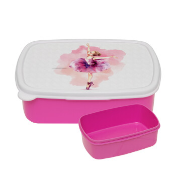 Ballerina watercolor, ΡΟΖ παιδικό δοχείο φαγητού (lunchbox) πλαστικό (BPA-FREE) Lunch Βox M18 x Π13 x Υ6cm