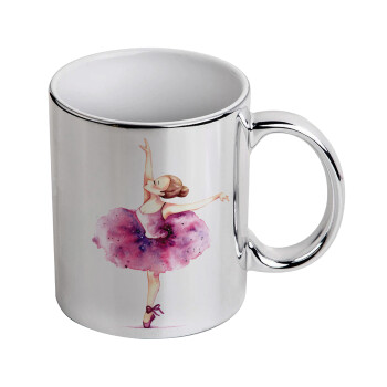 Ballerina watercolor, Mug ceramic, silver mirror, 330ml