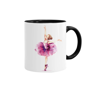 Ballerina watercolor, Mug colored black, ceramic, 330ml