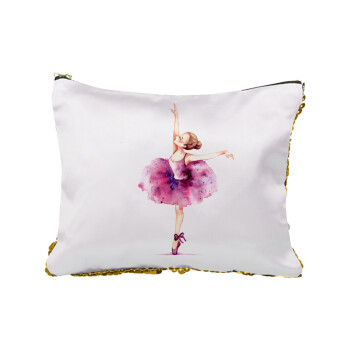 Ballerina watercolor, Sequin Gold Pouch Cosmetic Bag