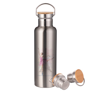 Ballerina in Paris, Stainless steel Silver with wooden lid (bamboo), double wall, 750ml