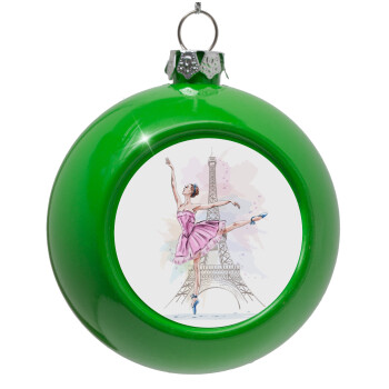 Ballerina in Paris, Green Christmas tree ornament bauble 8cm