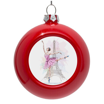 Ballerina in Paris, Red Christmas tree ornament bauble 8cm