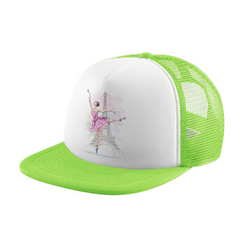 Ballerina in Paris, Adult Soft Trucker Hat with Mesh GREEN/WHITE (POLYESTER, ADULT, ONE SIZE)