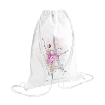 Ballerina in Paris, Backpack pouch GYMBAG white (28x40cm)