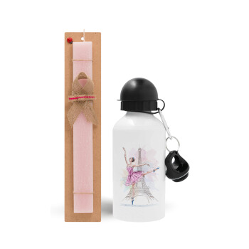 Ballerina in Paris, Easter Set, metallic aluminum bottle (500ml) & aromatic flat Easter candle (30cm) (PINK)