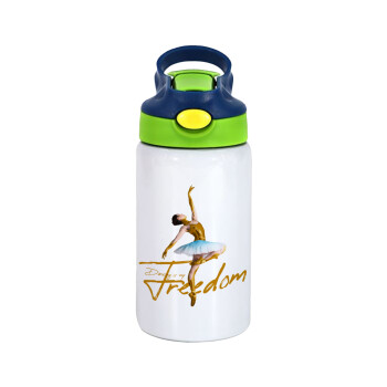 Gold Dancer, Children's hot water bottle, stainless steel, with safety straw, green, blue (350ml)