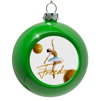 Gold Dancer, Green Christmas tree ornament bauble 8cm