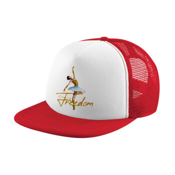 Gold Dancer, Adult Soft Trucker Hat with Red/White Mesh (POLYESTER, ADULT, UNISEX, ONE SIZE)