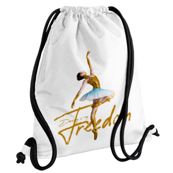 Gold Dancer, Backpack pouch GYMBAG white, with pocket (40x48cm) & thick cords