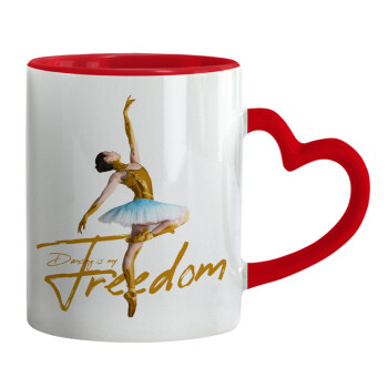 Gold Dancer, Mug heart red handle, ceramic, 330ml