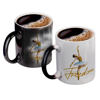 Gold Dancer, Color changing magic Mug, ceramic, 330ml when adding hot liquid inside, the black colour desappears (1 pcs)