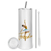 Eco friendly stainless steel tumbler 600ml, with metal straw & cleaning brush