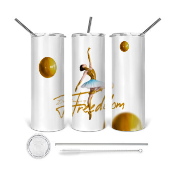 Gold Dancer, 360 Eco friendly ποτήρι θερμό (tumbler) από ανοξείδωτο ατσάλι 600ml, με μεταλλικό καλαμάκι & βούρτσα καθαρισμού